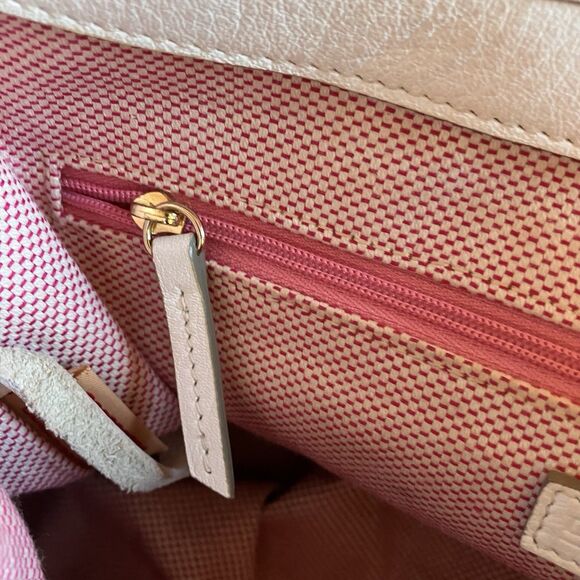 Dooney & Bourke Signature Large Logo Lock Canvas Hobo Shoulder Bag Pink White - Picture 9 of 16